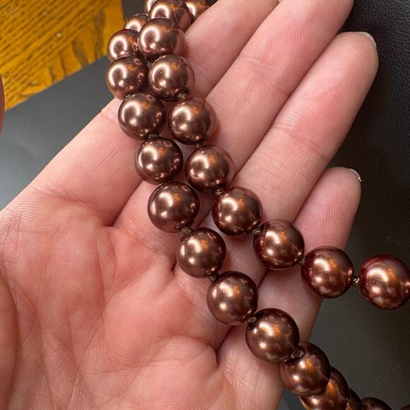 Long Brown Pearl Necklace Brown Pearls 46" - Picture 4 of 4